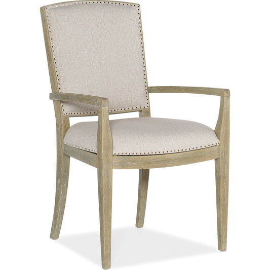 Surfrider Carved Back Arm Chair (Set of 2) by Hooker Furniture in beige and driftwood, zuri cream. Made from fabric, foam, resin, nailheads in a traditional style.