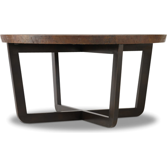Parkcrest Cocktail Table by Hooker Furniture in aged copper. Made from aged copper tops, metal bases in a modern style.