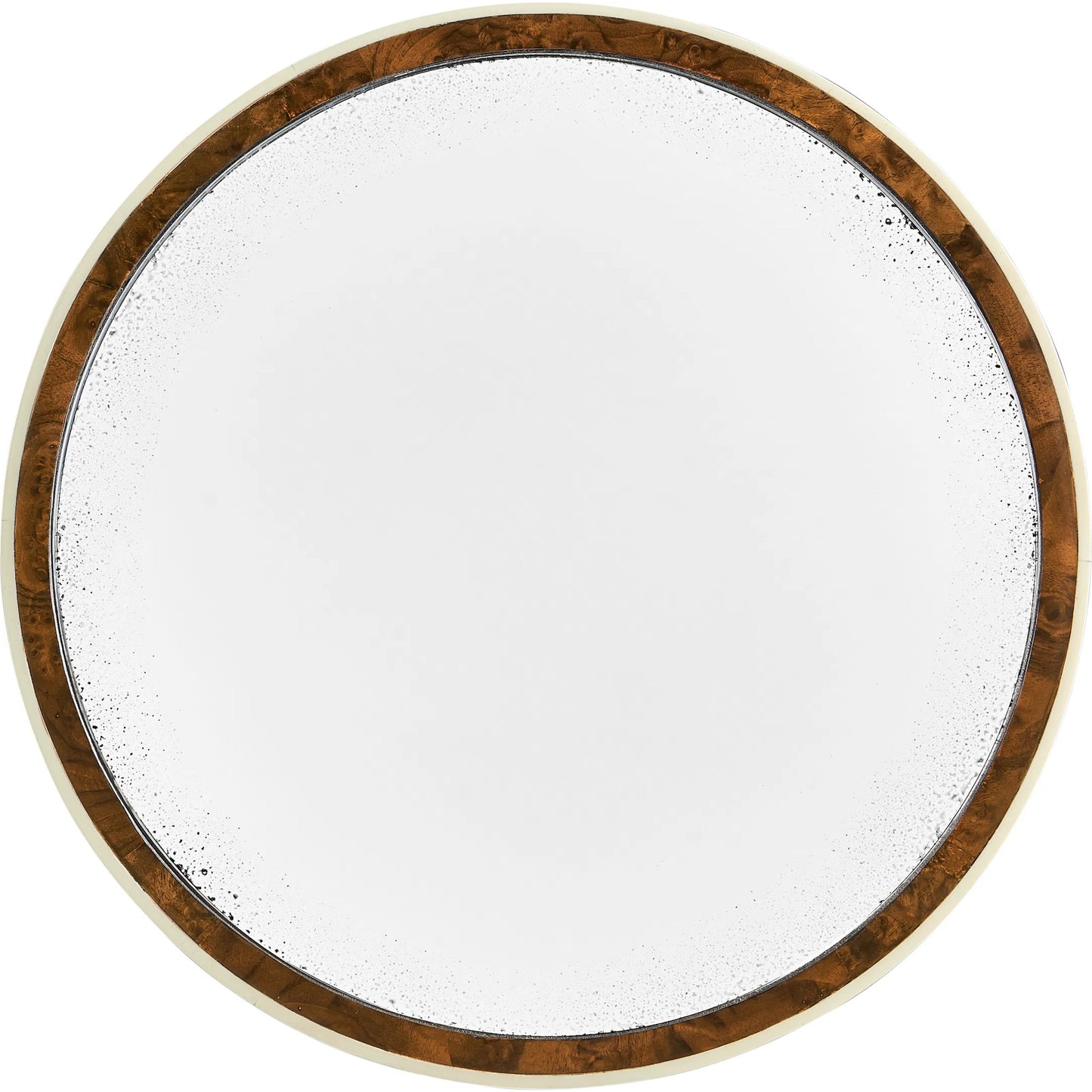 005 SI-2186358 | Additional Silo | Jacques Round End Table by Jonathan Charles in brown and medium brown mahogany. Made from mahogany veneers, faux bone, glass in a modern style.