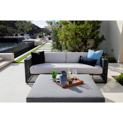 Milano Outdoor Sofa by Sunset West in slate. Made from olefin rope in a coastal style.