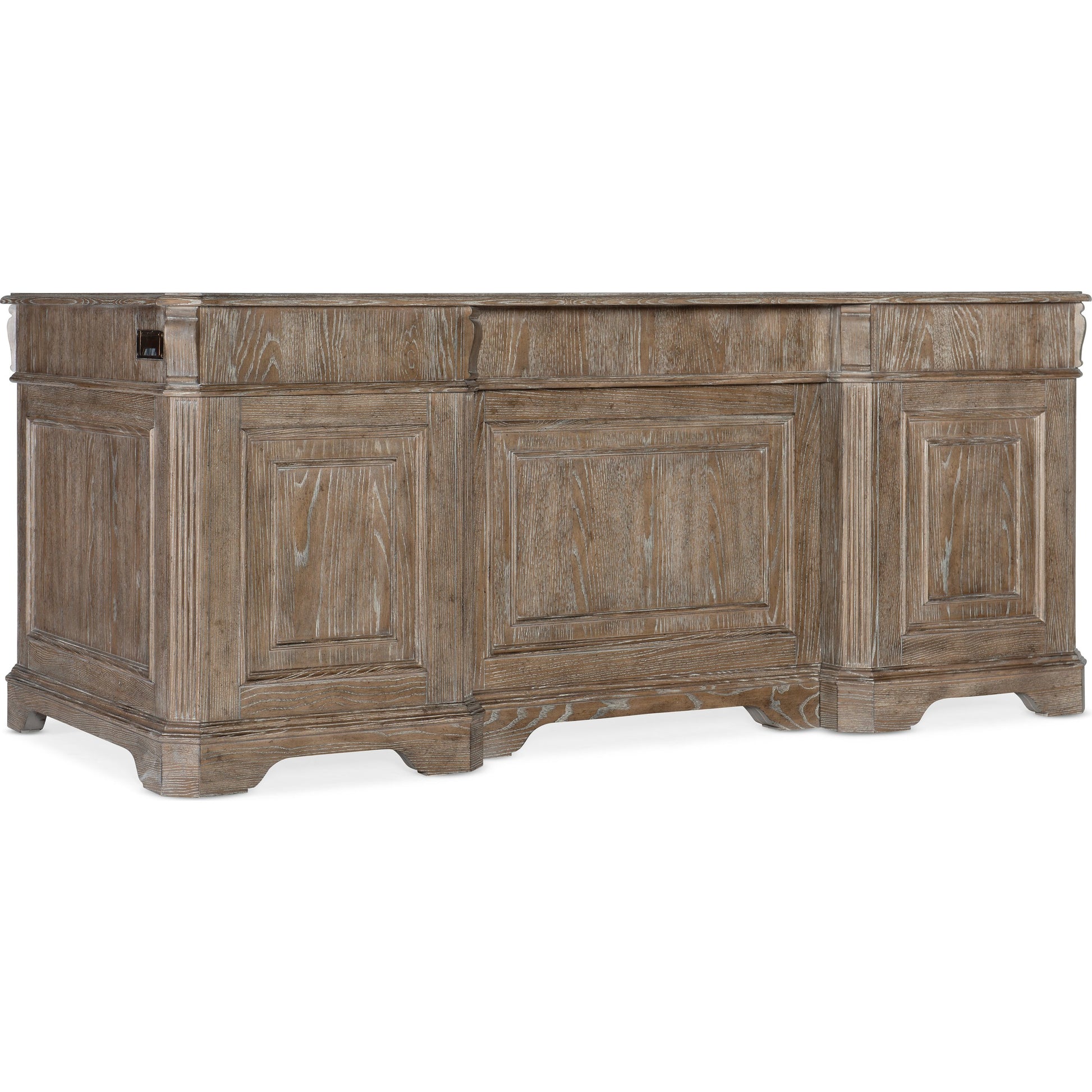 Sutter Executive Desk by Hooker Furniture in claro. Made from cathedral oak veneers in a traditional style.