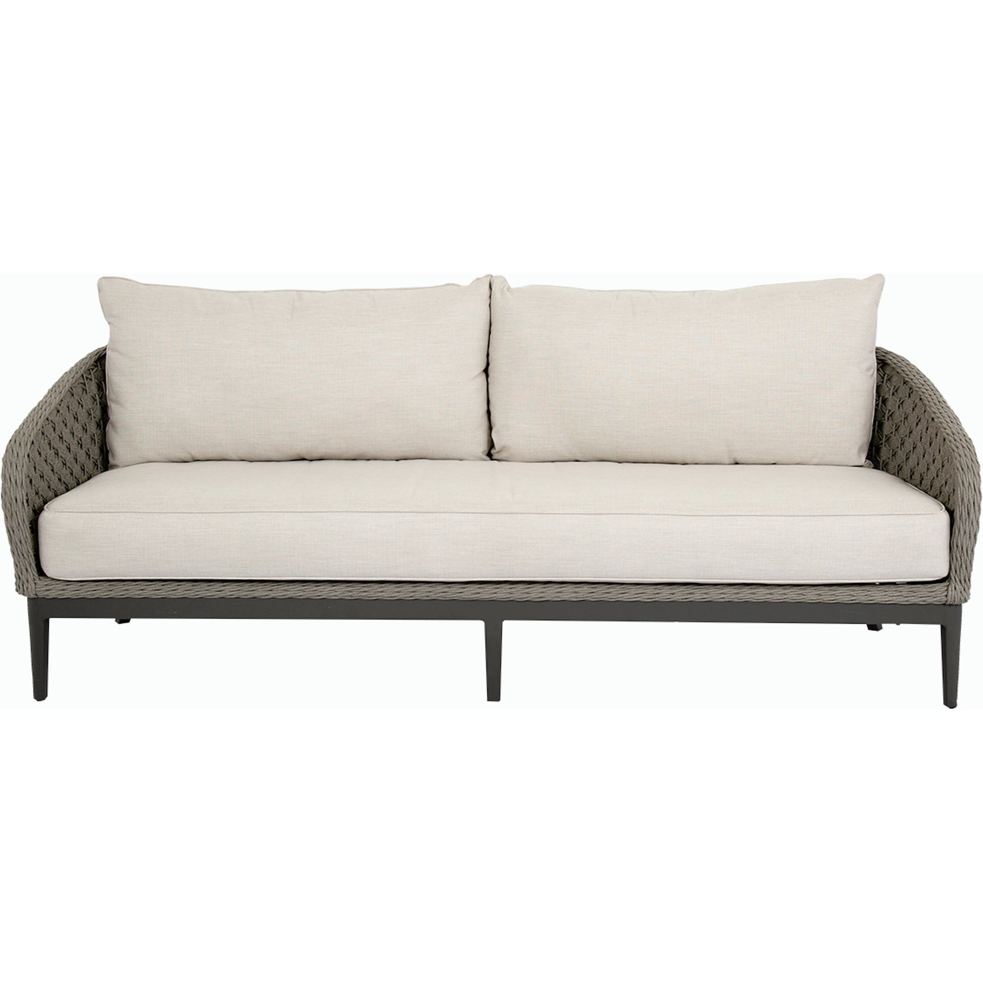 Marbella Outdoor Sofa by Sunset West in graphite. Made from olefin rope in a modern style.