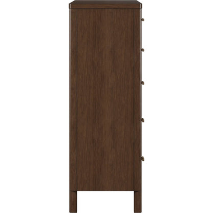 Verge 5 Drawer Chest by A.R.T. Furniture in handcrated walnut. Made from poplar solids, flat cut walnut veneers in a traditional style.