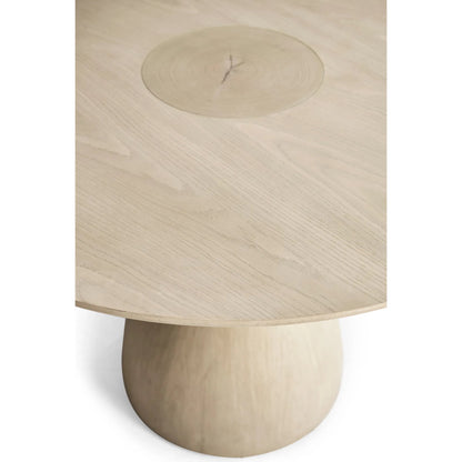 Water Seamount Oak Pedestal Table by Jonathan Charles in beige and bleached oak. Made from oak in a modern style.