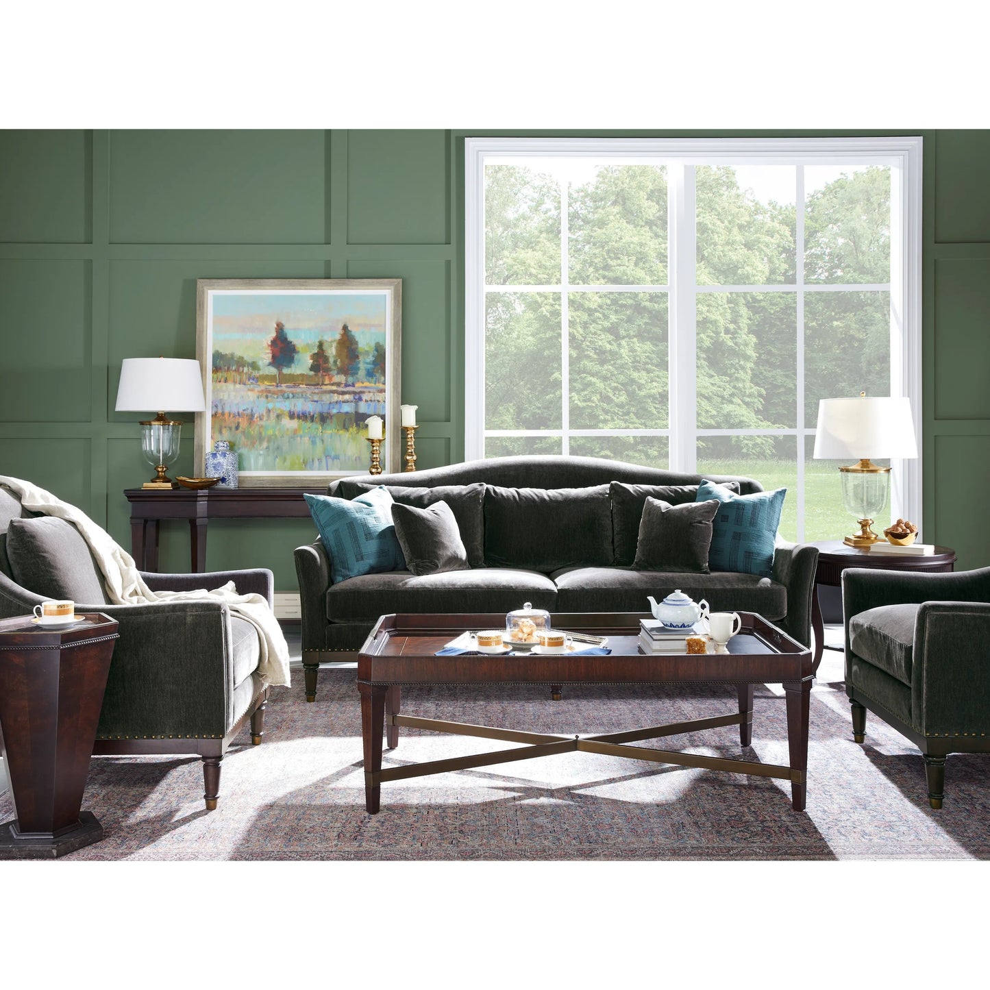 004 SI-2334459 | Lifestyle | Revival Console Table by A.R.T. Furniture in brown and napa mahogany. Made from rubberwood solids, quarter mahogany veneer, resin in a traditional style.