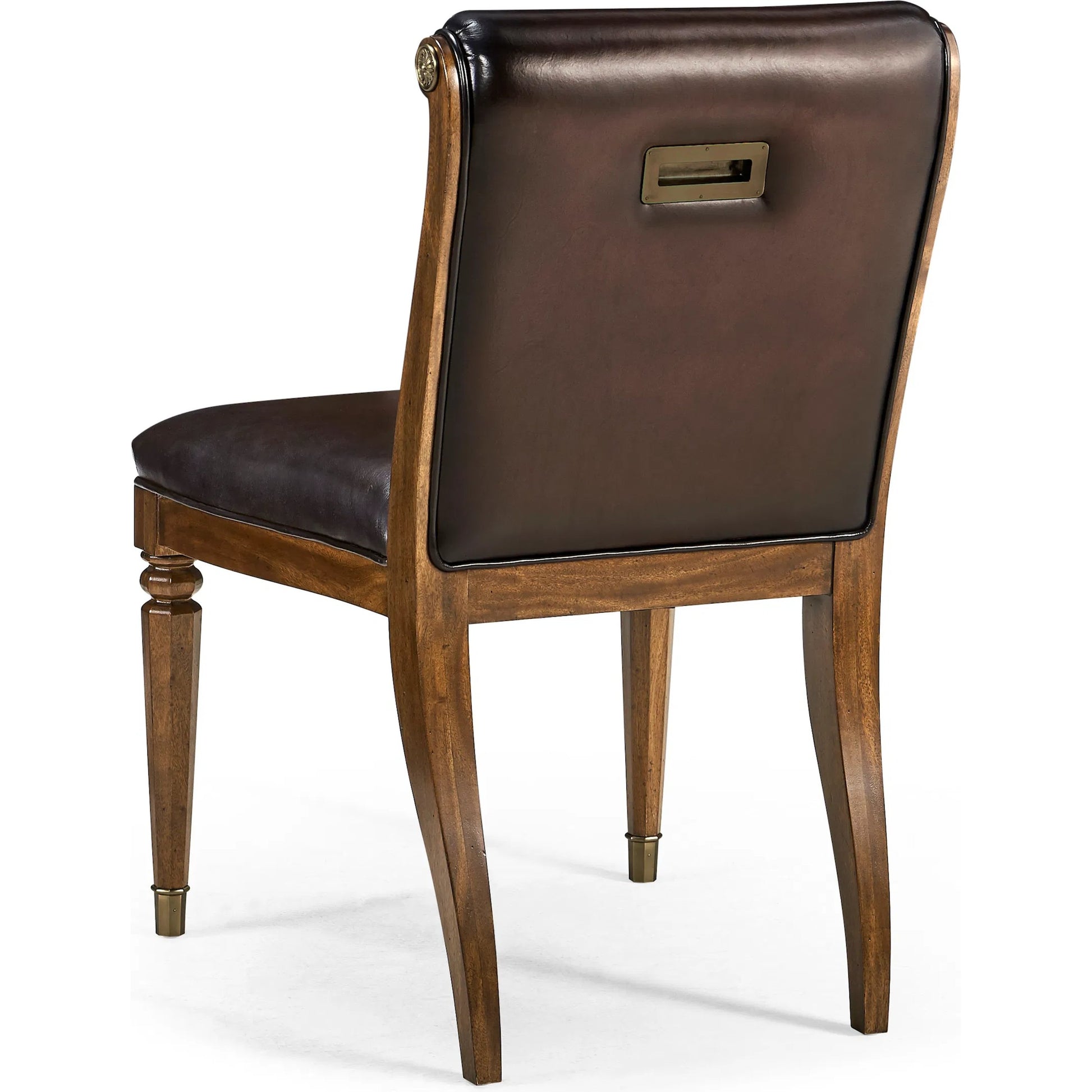 Viceroy Side Chair by Jonathan Charles in viceroy brown santos. Made from local mahogany, leather, brass in a traditional style.