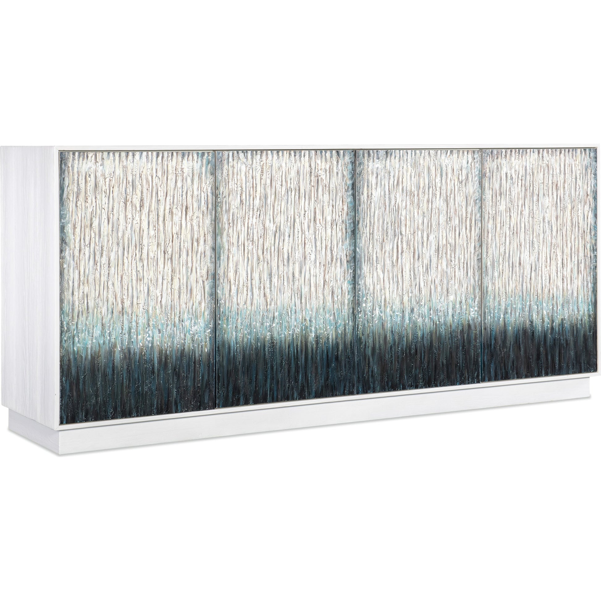 Melange Mediterranean Entertainment Credenza by Hooker Furniture in white. Made from pine, maple veneers in a modern style.