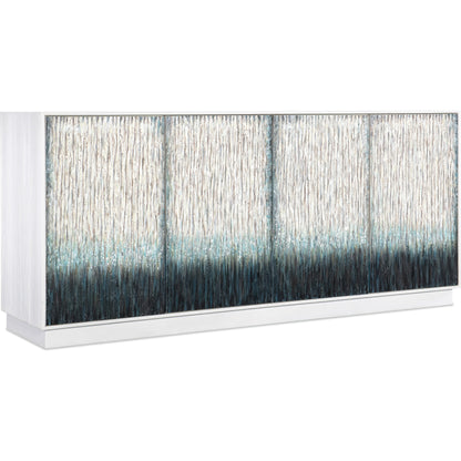 Melange Mediterranean Entertainment Credenza by Hooker Furniture in white. Made from pine, maple veneers in a modern style.