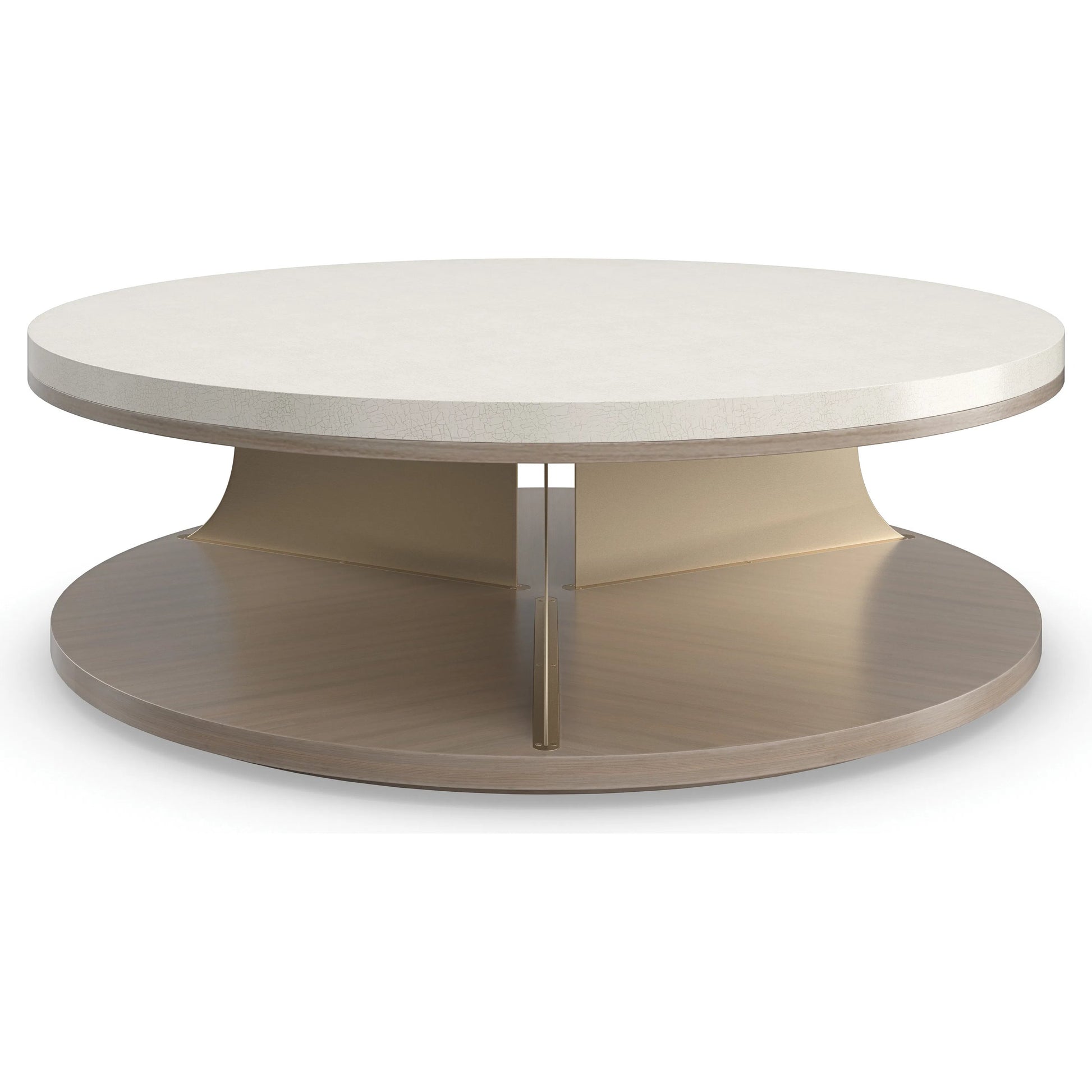 Braces Cocktail Table by Caracole in ivory, gold and ivory craze, dry martini, brushed gold. Made from poplar, koto in a transitional style.