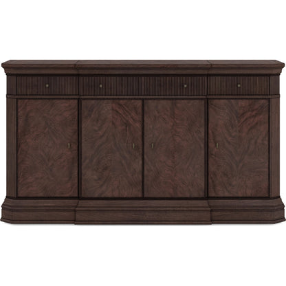 Revival Credenza by A.R.T. Furniture in brown and napa mahogany. Made from rubberwood solids, quarter mahogany veneer, resin, metal in a traditional style.