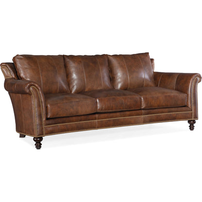 Richardson Stationary Sofa by Bradington-Young by Hooker Furniture. Made from 100% leather in a unique style.