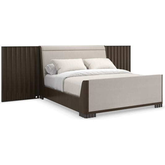 Slow Wave Qn/Kg Bed Wing Panels by Caracole in dark chocolate. Made from poplar, dyed tupelo in a unique style.