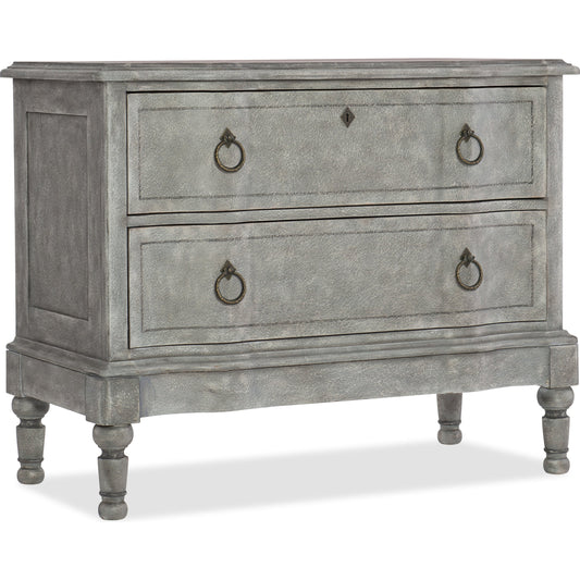 Verbena Bachelors Chest by Hooker Furniture in stonewash blue. Made from poplar, cedar veneers in a traditional style.