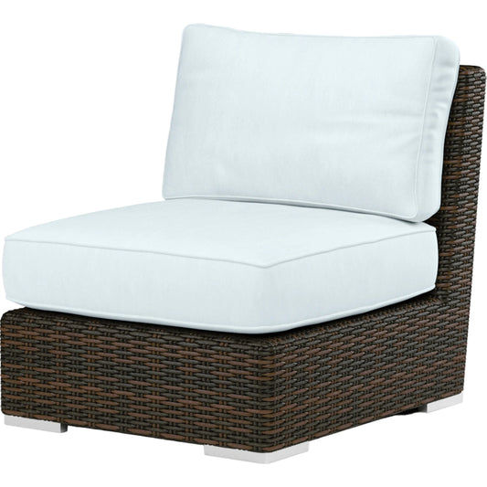 Montecito Outdoor Armless Club Chair by Sunset West in cognac. Made from resin wicker in a modern style.