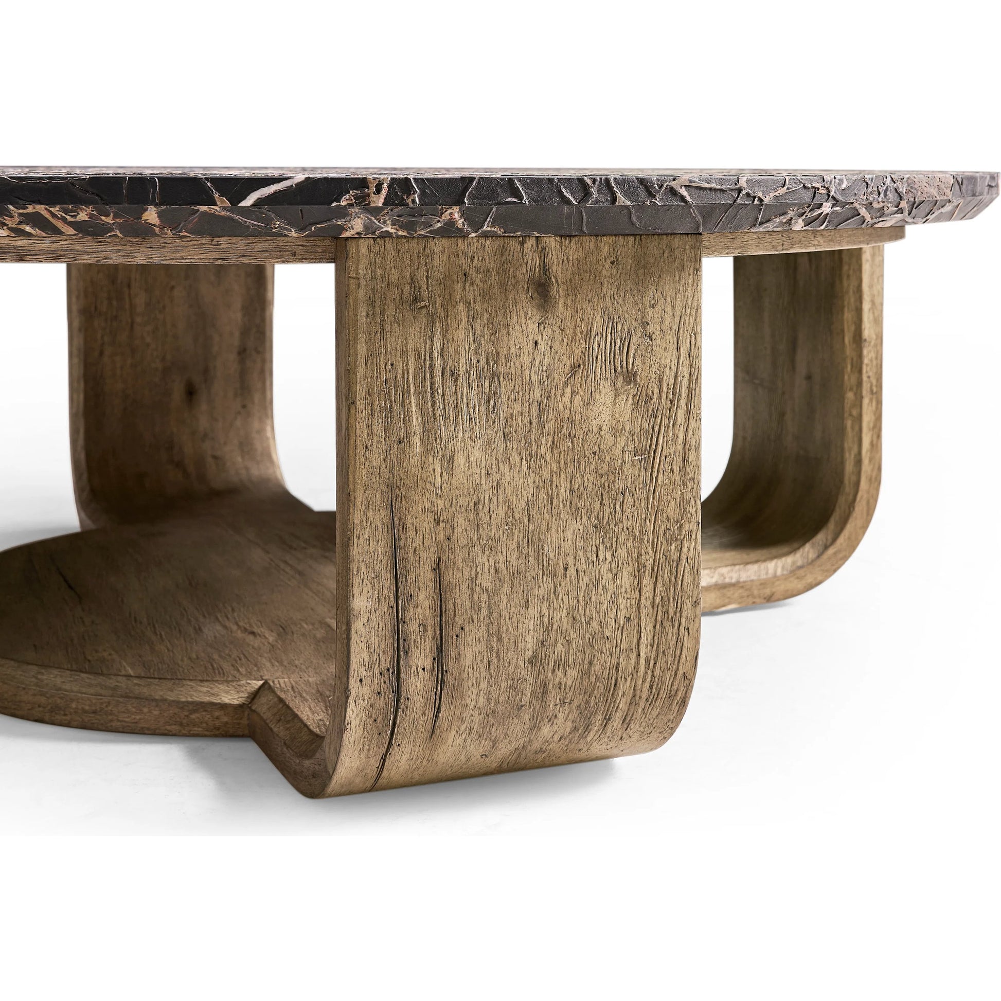 Stone Ridge Round Marble Cocktail Table by Jonathan Charles in tully light acacia. Made from acacia veneer in a modern style.