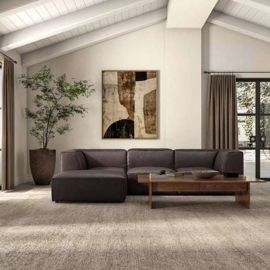 Form Corner Chair by Moe's Home Collection in espresso. Made from full top-grain leather, solid wood, plywood frame, high density foam, feather fill, zig zag spring support in a unique style.