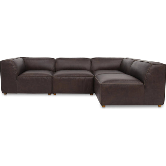 Form Signature Modular Sectional by Moe's Home Collection in espresso. Made from full top-grain leather, solid wood, plywood frame, high density foam, feather fill, zig zag spring support in a unique style.
