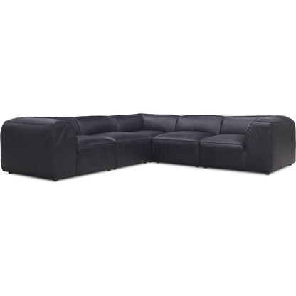 Form L Modular Sectional by Moe's Home Collection in black. Made from upholstery: full top-grain leather, solid wood, plywood frame, high density foam, feather fill, zig zag spring support in a modern style.