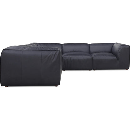 Form L Modular Sectional by Moe's Home Collection in black. Made from upholstery: full top-grain leather, solid wood, plywood frame, high density foam, feather fill, zig zag spring support in a modern style.