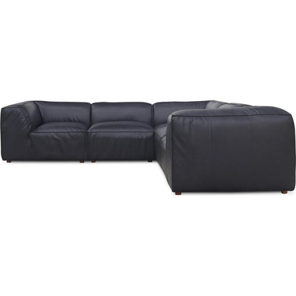 Form L Modular Sectional by Moe's Home Collection in black. Made from upholstery: full top-grain leather, solid wood, plywood frame, high density foam, feather fill, zig zag spring support in a modern style.