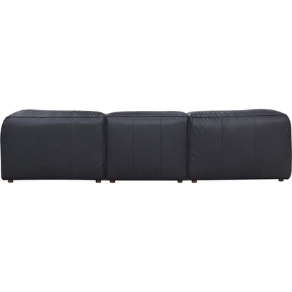Form L Modular Sectional by Moe's Home Collection in black. Made from upholstery: full top-grain leather, solid wood, plywood frame, high density foam, feather fill, zig zag spring support in a modern style.