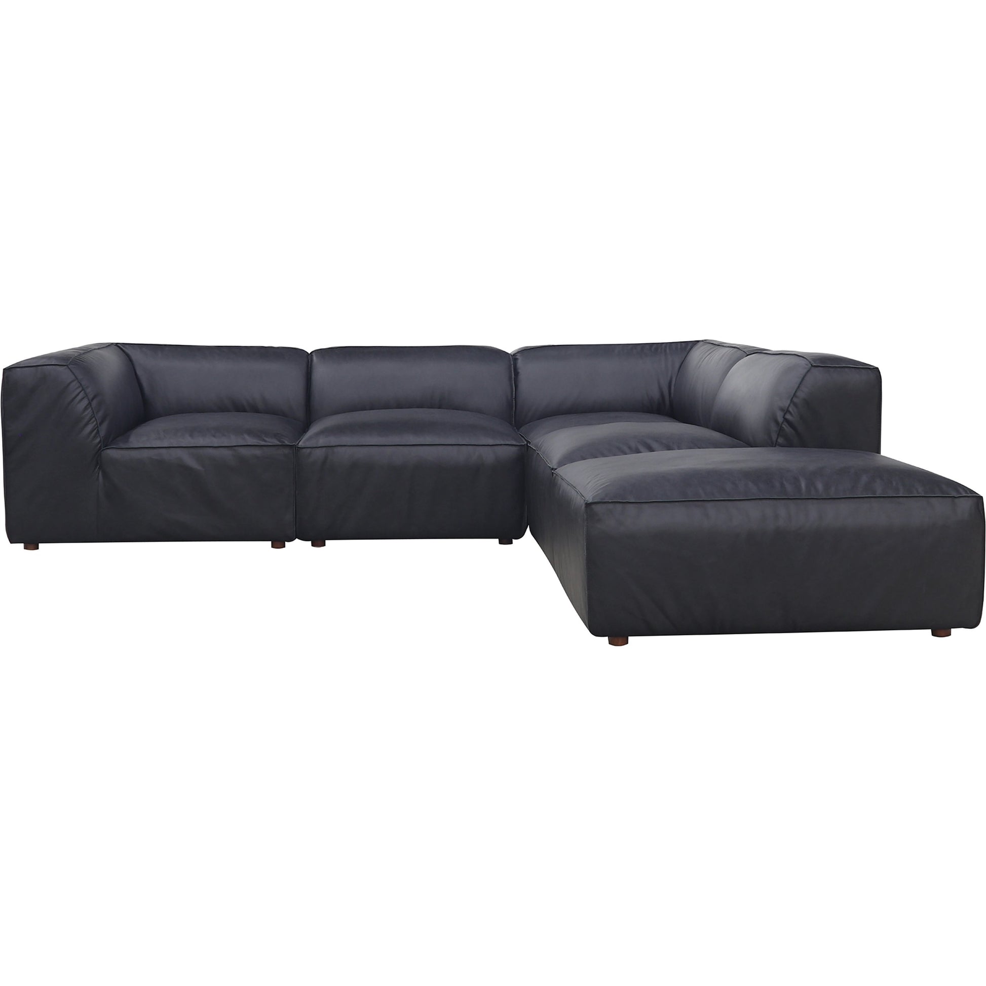 Form L Modular Sectional by Moe's Home Collection in black. Made from upholstery: full top-grain leather, solid wood, plywood frame, high density foam, feather fill, zig zag spring support in a modern style.