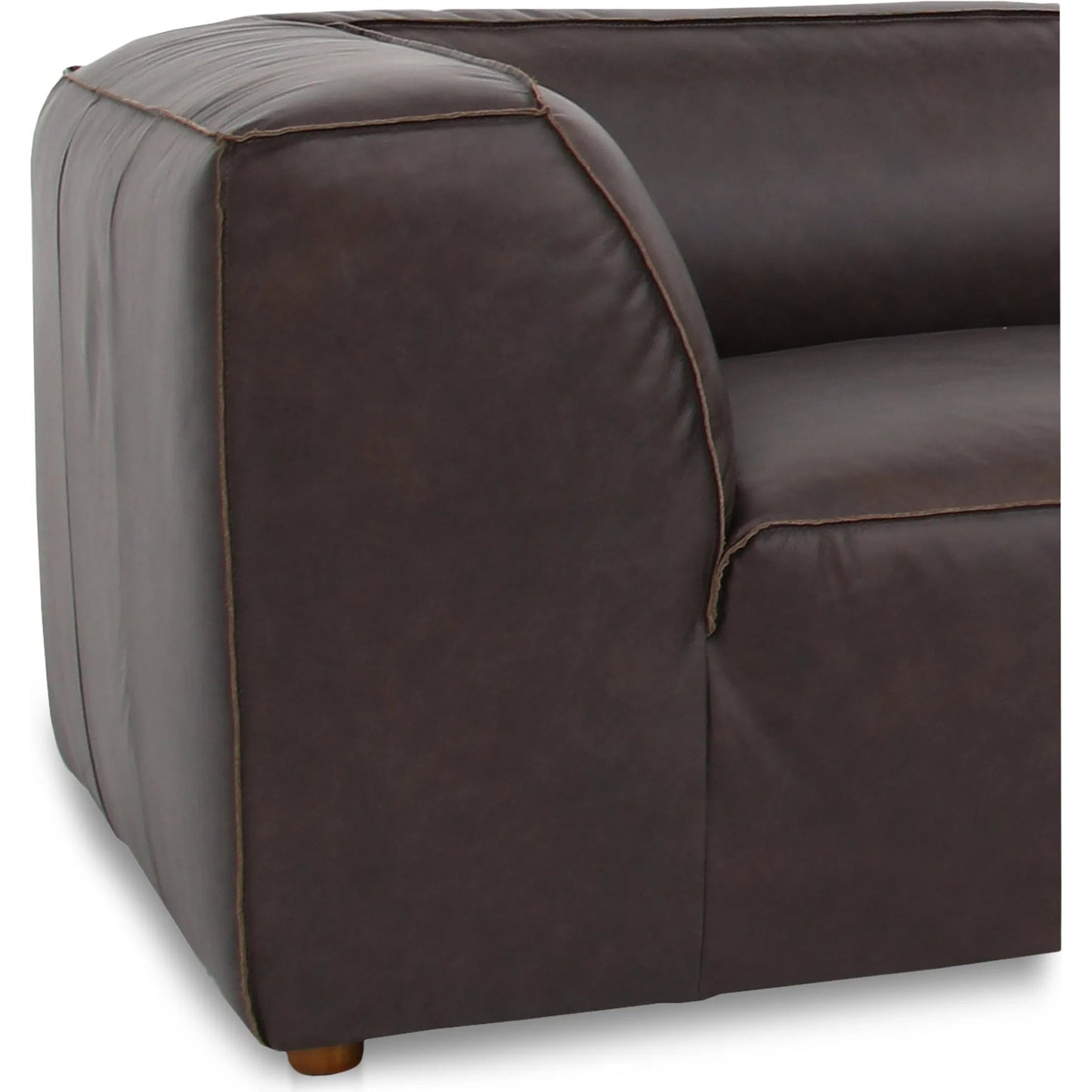 004 SI-2368051 | Closeup | Form Classic L Shaped Modular Sectional by Moe's Home Collection in espresso. Made from full top-grain leather, solid wood, plywood frame, high density foam, feather fill, zig zag spring support in a traditional style.