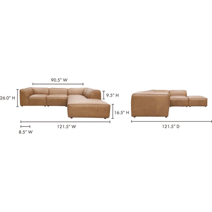 Form Classic L Modular Sectional by Moe's Home Collection in sonoran tan. Made from upholstery: full top-grain leather, solid wood, plywood frame, high density foam, feather fill, zig zag spring support in a modern style.