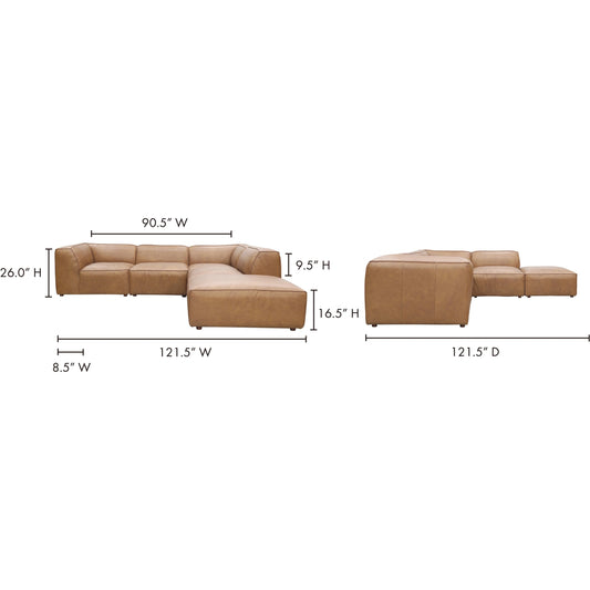 Form Classic L Modular Sectional by Moe's Home Collection in sonoran tan. Made from upholstery: full top-grain leather, solid wood, plywood frame, high density foam, feather fill, zig zag spring support in a modern style.