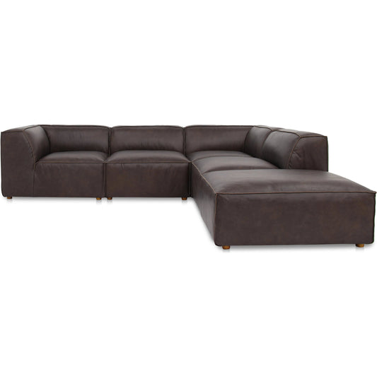 Form Dream Modular Sectional by Moe's Home Collection in espresso. Made from full top-grain leather, solid wood, plywood frame, high density foam, feather fill, zig zag spring support in a unique style.