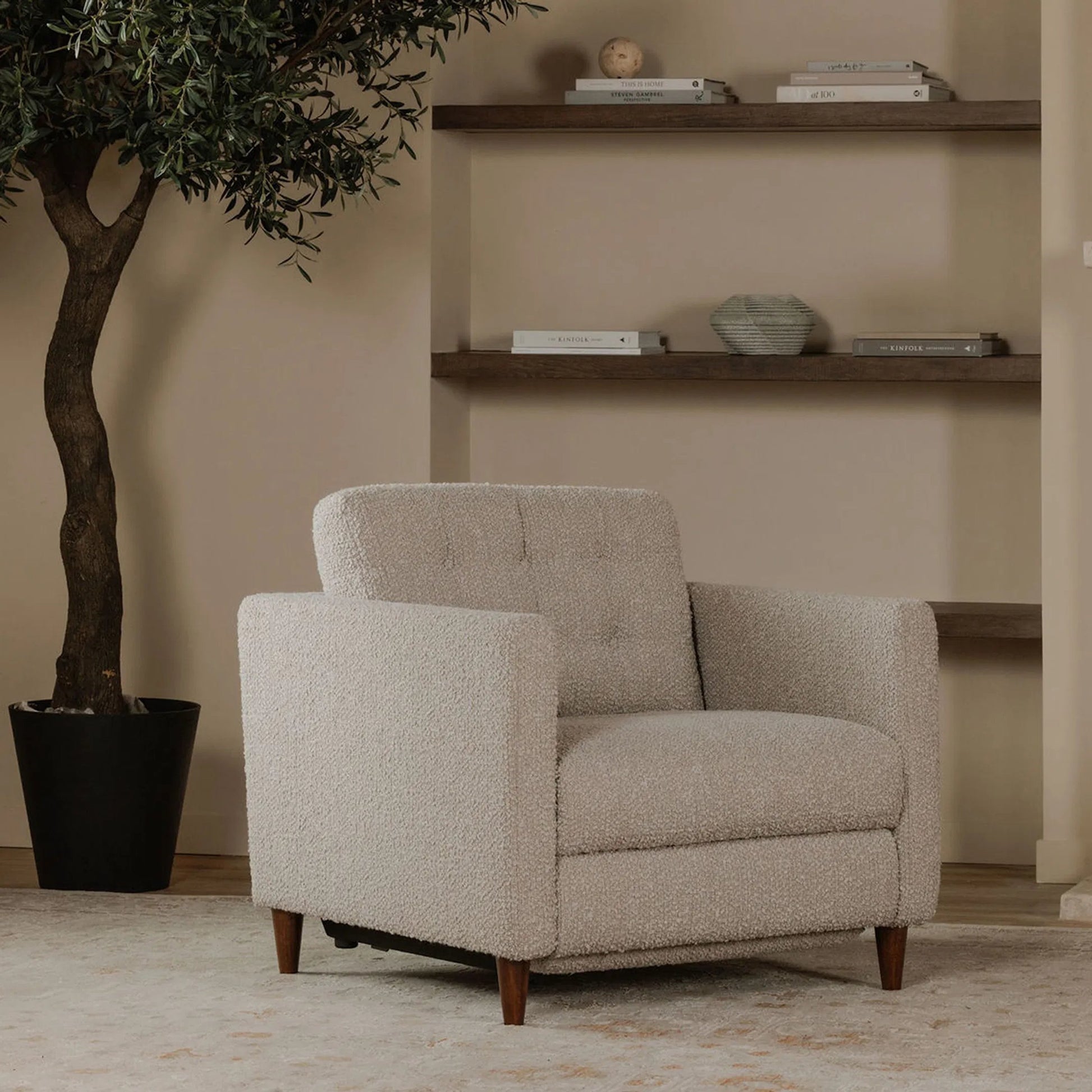 Bridgers Power Recliner Chair by Moe's Home Collection in tan leather. Made from upholstery: 100% top grain leather, high density foam, feather fill, solid red meranti wood frame, webbing seat, recliner: metal, okin motor in a 