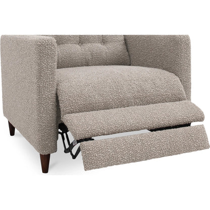 Bridgers Power Recliner Chair by Moe's Home Collection in tan leather. Made from upholstery: 100% top grain leather, high density foam, feather fill, solid red meranti wood frame, webbing seat, recliner: metal, okin motor in a tr