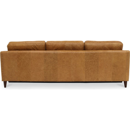 Bridgers Power Recliner Sofa by Moe's Home Collection in tan leather. Made from upholstery: 100% top grain leather, high density foam, feather fill, solid red meranti wood frame, webbing seat, recliner: metal, okin motor 