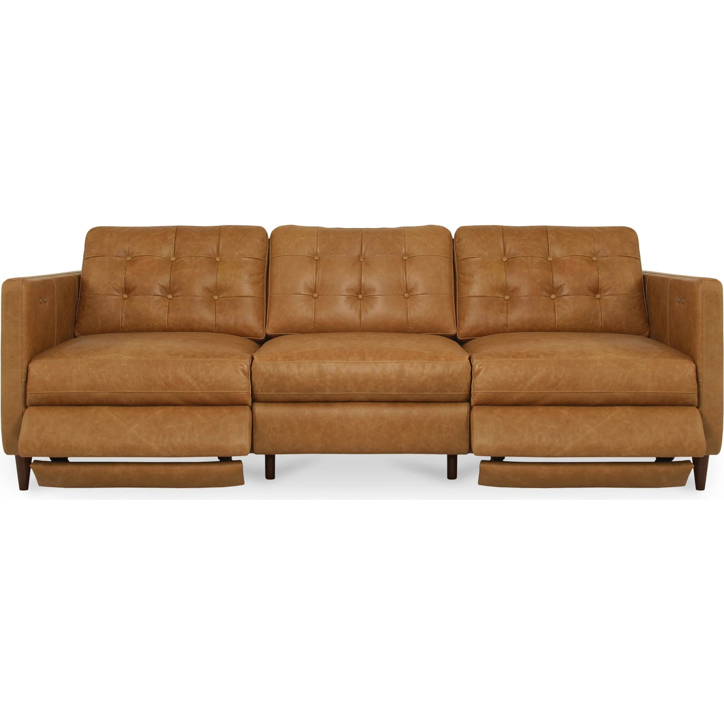003 SI-2367921 | Additional Silo | Bridgers Power Recliner Sofa by Moe's Home Collection in tan leather. Made from upholstery: 100% top grain leather, high density foam, feather fill, solid red meranti wood frame, webbing seat, recliner: metal, okin motor 
