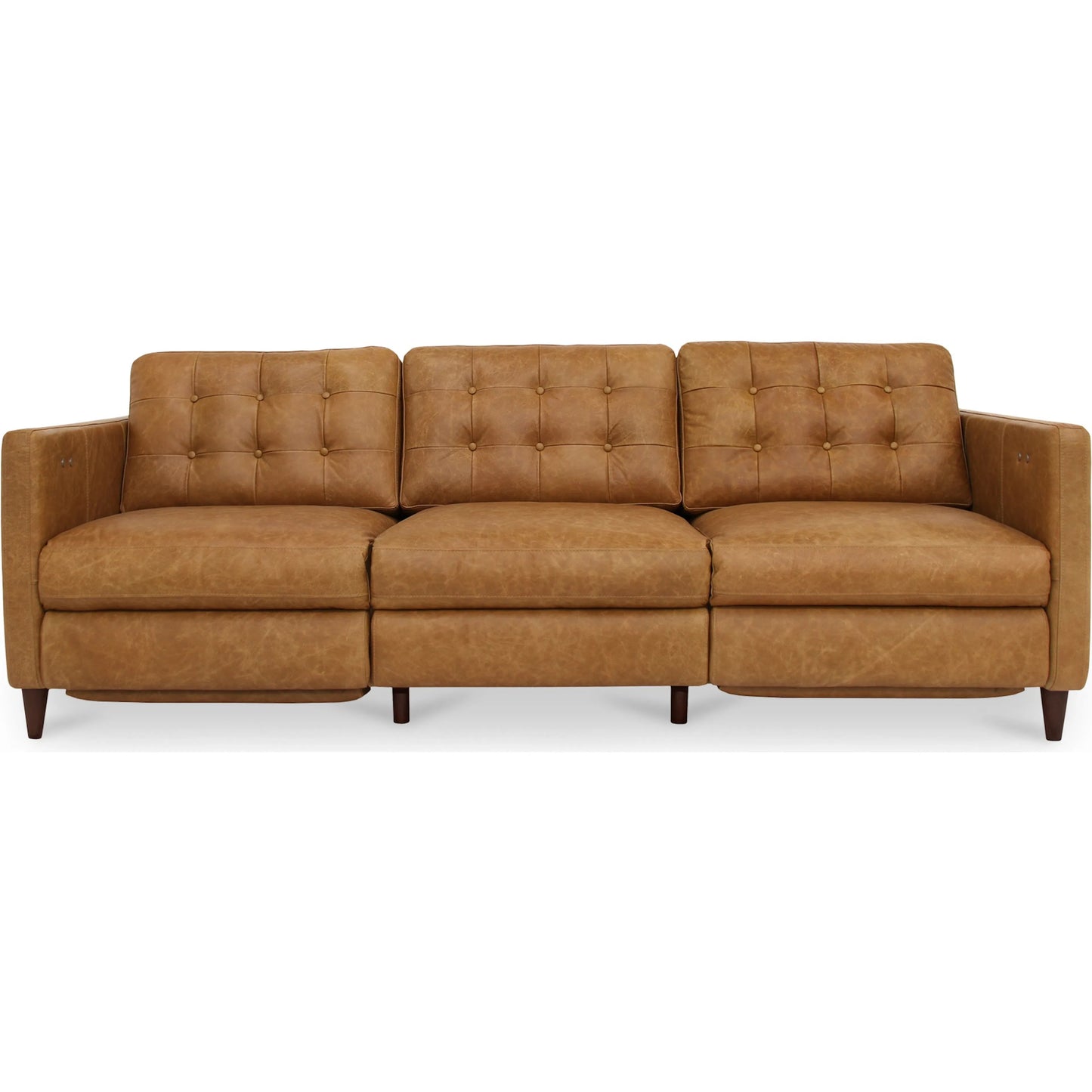 000 SI-2367921 | Primary Silo | Bridgers Power Recliner Sofa by Moe's Home Collection in tan leather. Made from upholstery: 100% top grain leather, high density foam, feather fill, solid red meranti wood frame, webbing seat, recliner: metal, okin motor in 