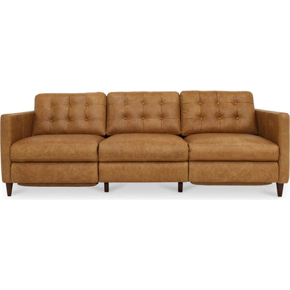 Bridgers Power Recliner Sofa by Moe's Home Collection in tan leather. Made from upholstery: 100% top grain leather, high density foam, feather fill, solid red meranti wood frame, webbing seat, recliner: metal, okin motor in 