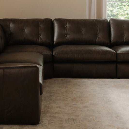 Thurlow Slipper Chair by Moe's Home Collection in espresso. Made from upholstery: 100% top grain leather, high density foam, feather fill, solid red meranti wood frame, webbing seat in a unique style.
