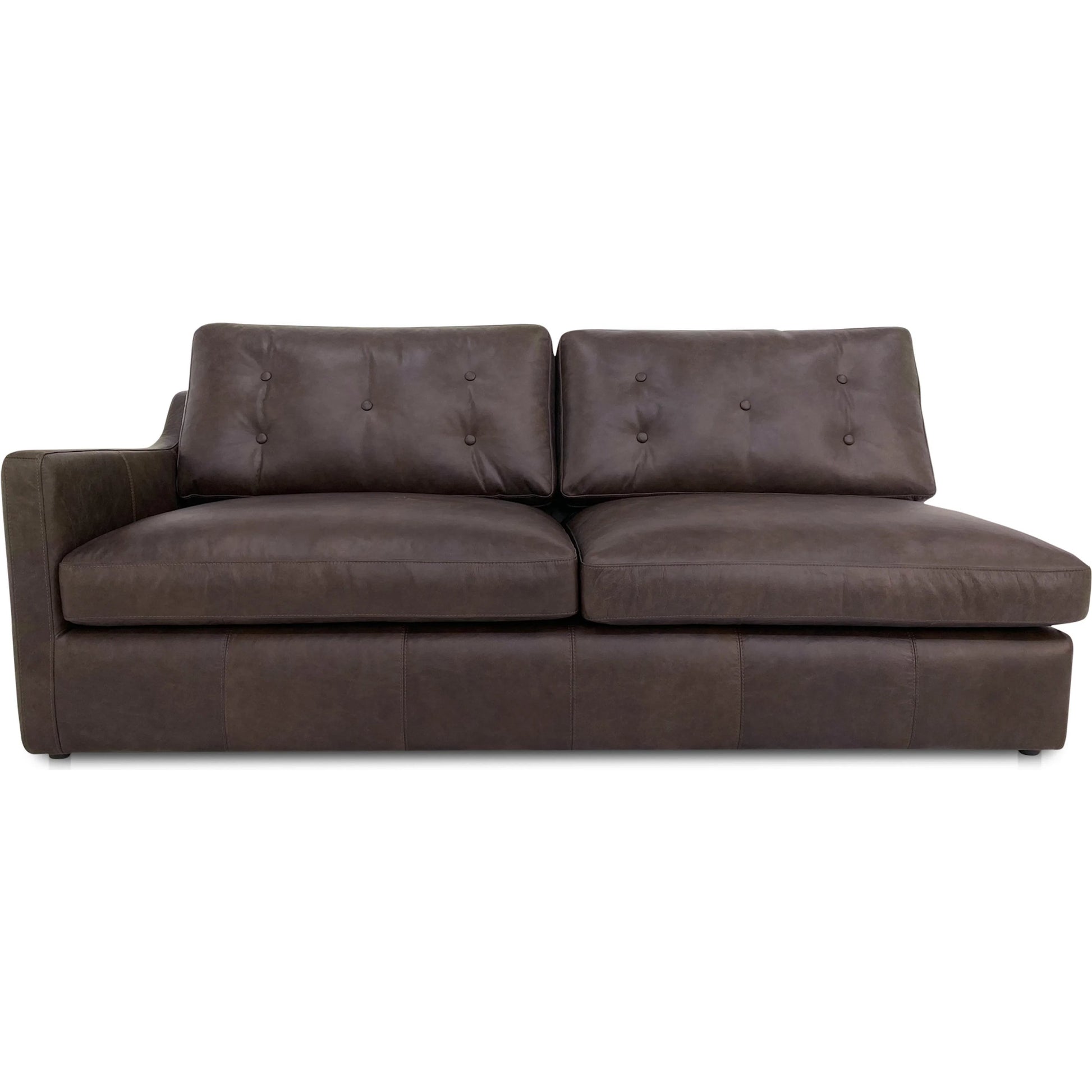 Thurlow Arm Facing Sofa by Moe's Home Collection in espresso. Made from upholstery: 100% top grain leather, high density foam, feather fill, solid red meranti wood frame, webbing seat in a unique style.