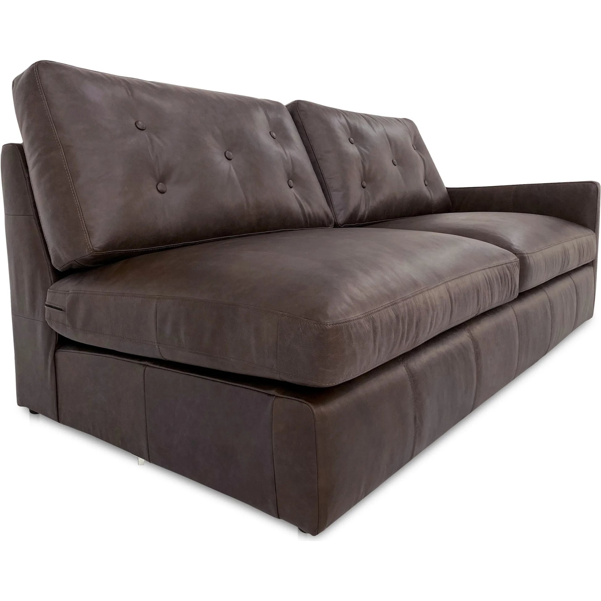 Thurlow Arm Facing Sofa by Moe's Home Collection in espresso. Made from upholstery: 100% top grain leather, high density foam, feather fill, solid red meranti wood frame, webbing seat in a unique style.