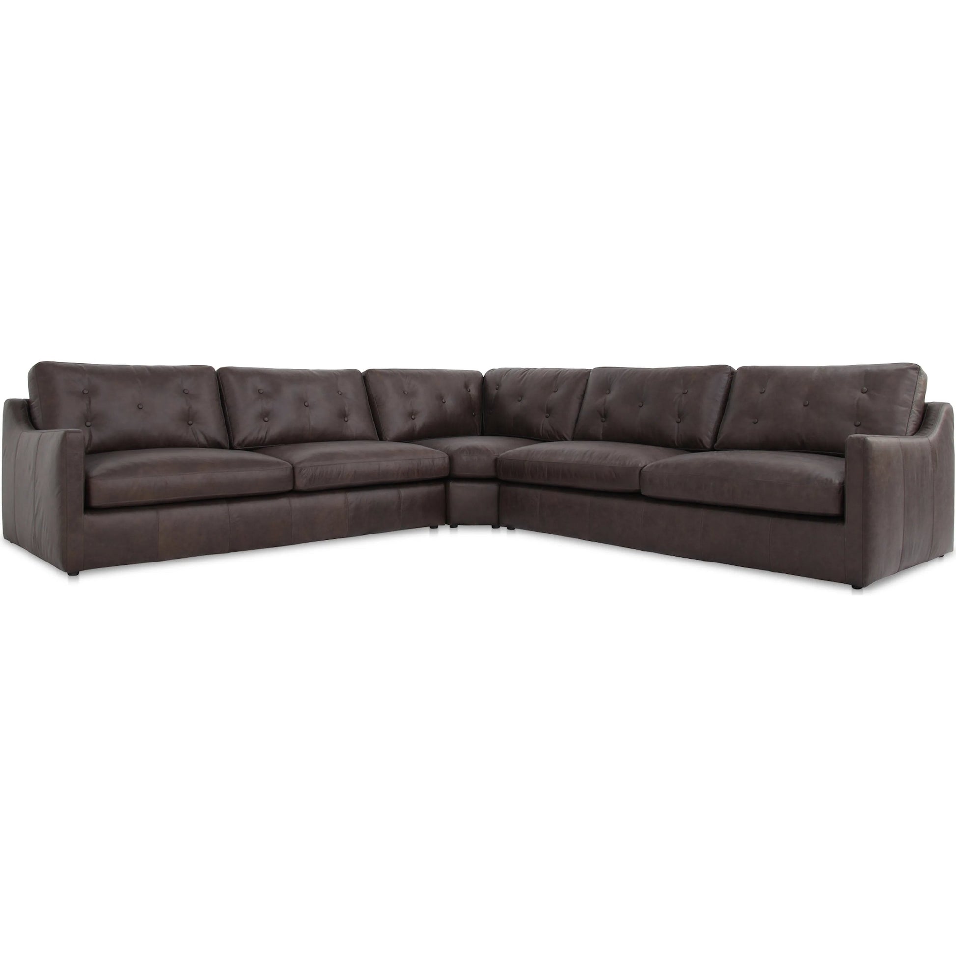 Thurlow Corner Modular Sectional by Moe's Home Collection in espresso. Made from upholstery: 100% top grain leather, high density foam, feather fill, solid red meranti wood frame, webbing seat in a unique style.