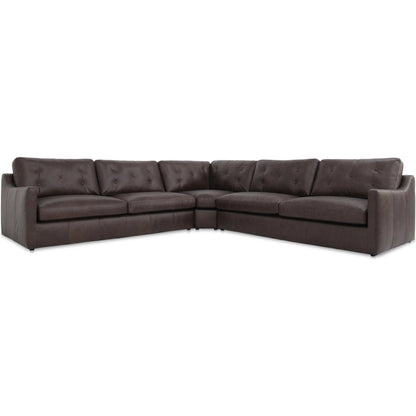Thurlow Corner Modular Sectional by Moe's Home Collection in espresso. Made from upholstery: 100% top grain leather, high density foam, feather fill, solid red meranti wood frame, webbing seat in a unique style.