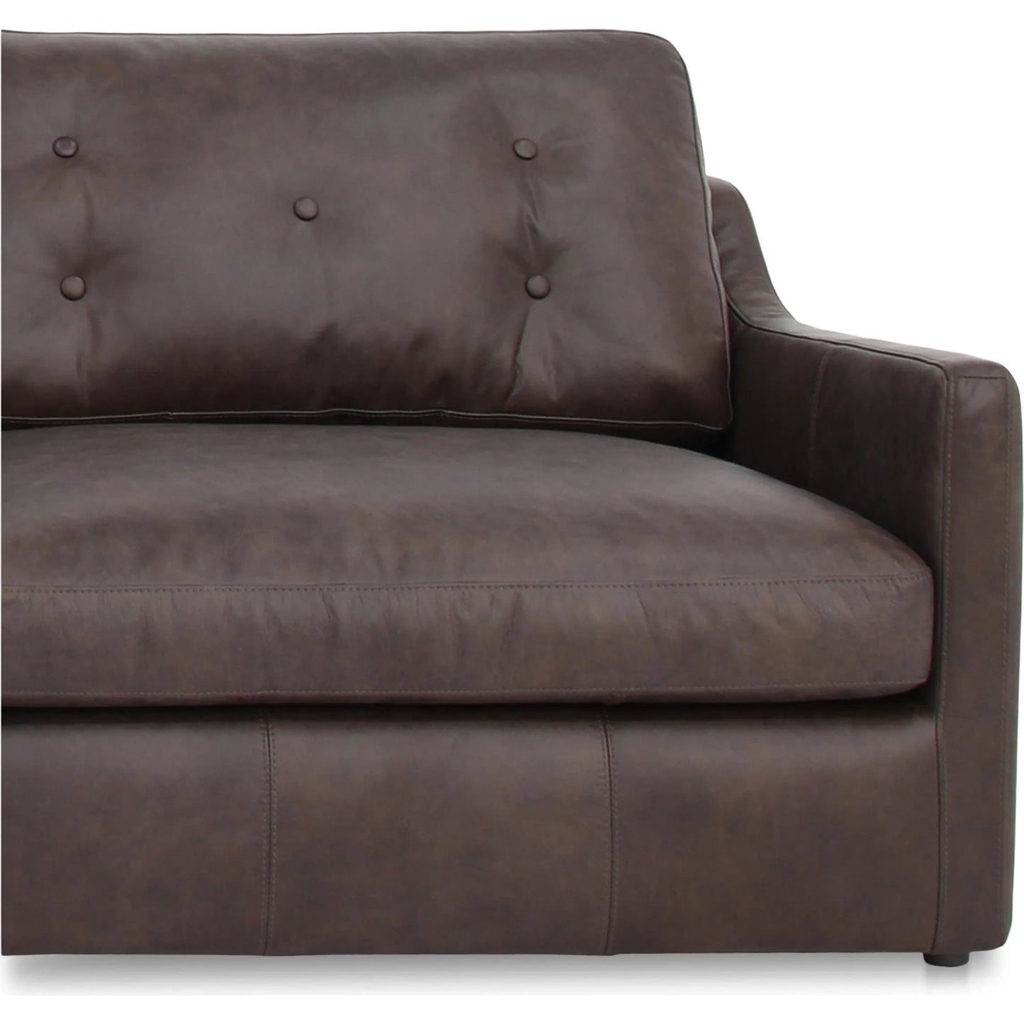 005 SI-2368382 | Closeup | Thurlow 3 Piece Modular Sectional by Moe's Home Collection in espresso. Made from upholstery: 100% top grain leather, high density foam, feather fill, solid red meranti wood frame, webbing seat in a traditional style.