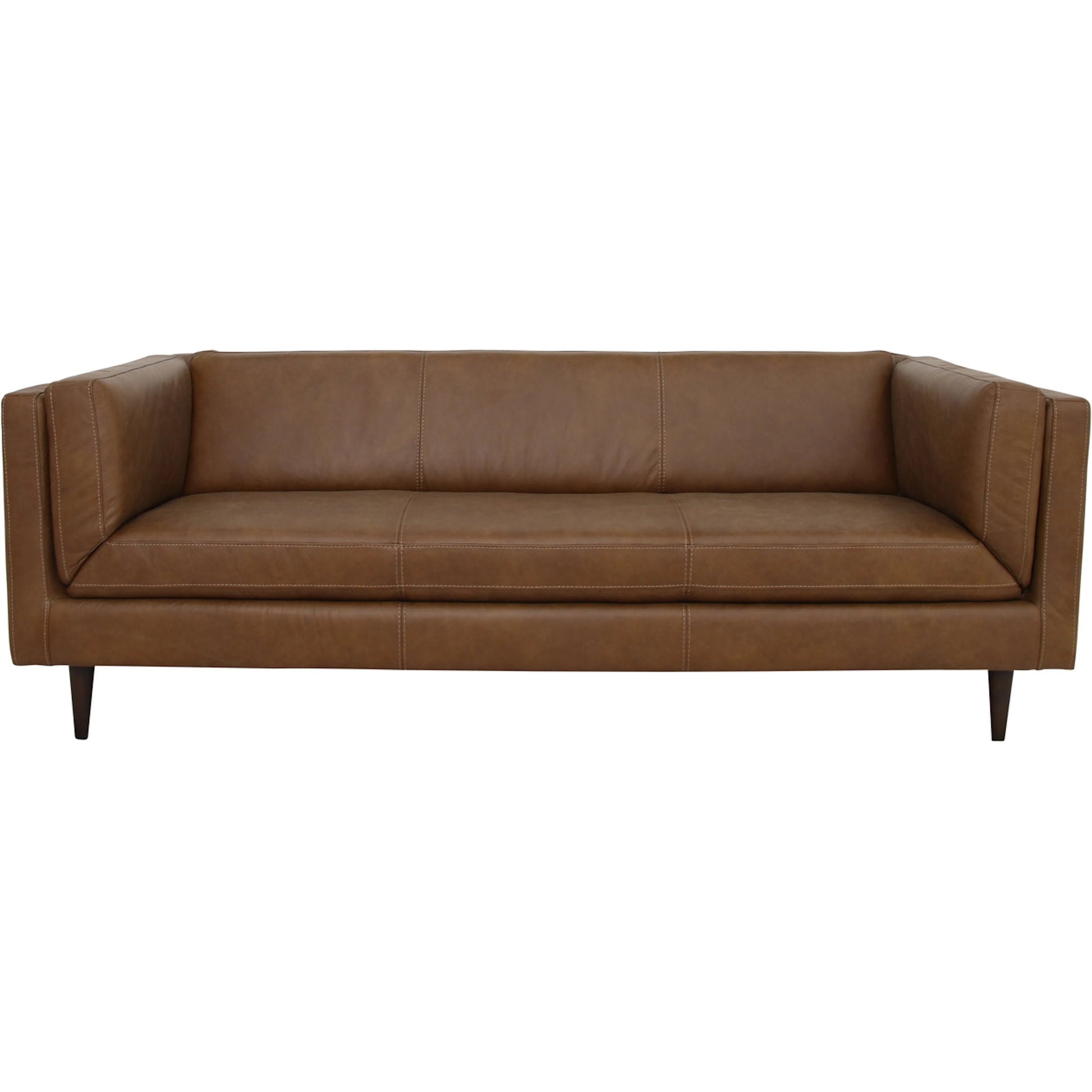 Woods Leather Sofa by Moe's Home Collection. Made from 100% top grain leather, high density foam seat, solid red meranti, plywood frame, webbing seat suspension in a traditional style.