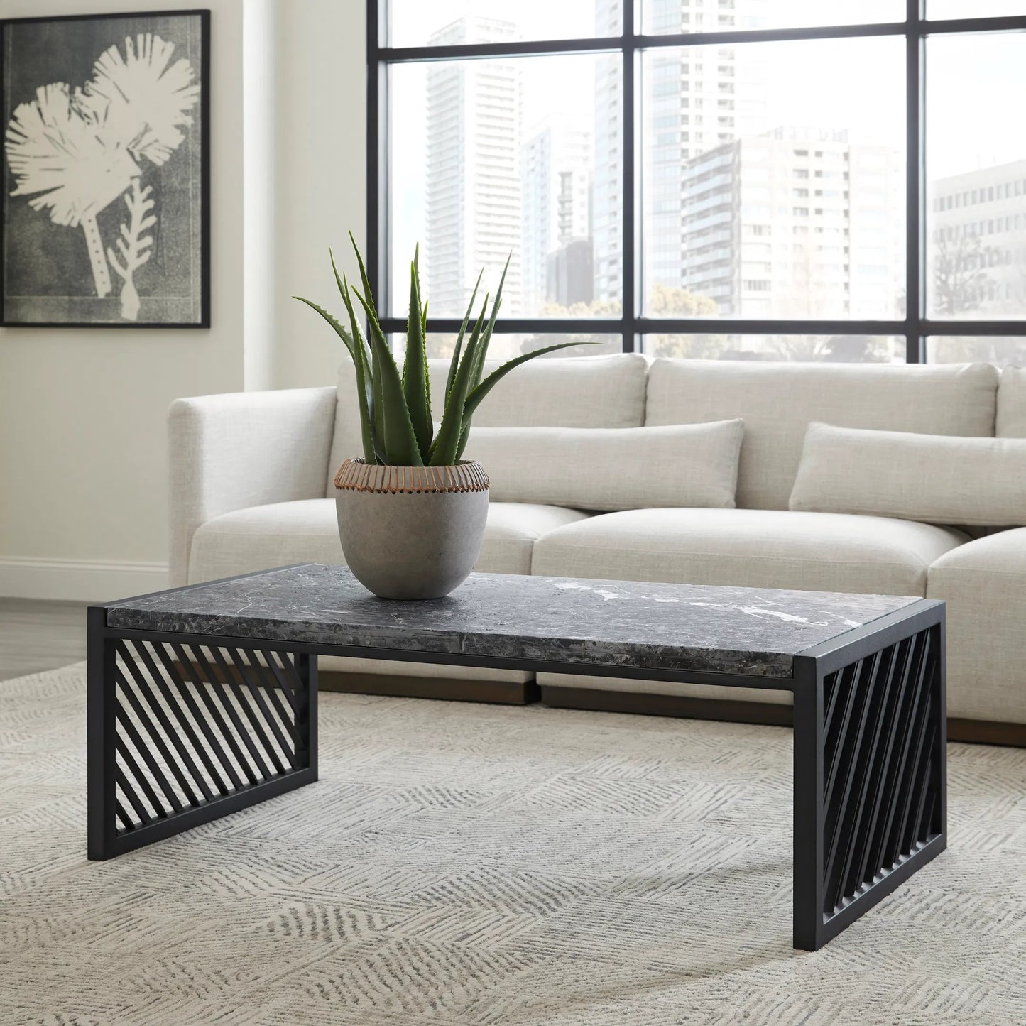 004 SI-2238765 | Lifestyle | Modern Industrial Stone Top Cocktail Table by Pulaski Furniture in black. Made from stone in a modern style.