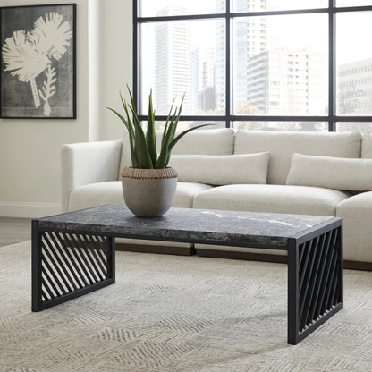 Modern Industrial Stone Top Cocktail Table by Pulaski Furniture in black. Made from stone in a modern style.