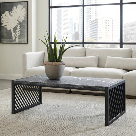 Modern Industrial Stone Top Cocktail Table by Pulaski Furniture in black. Made from stone in a unique style.