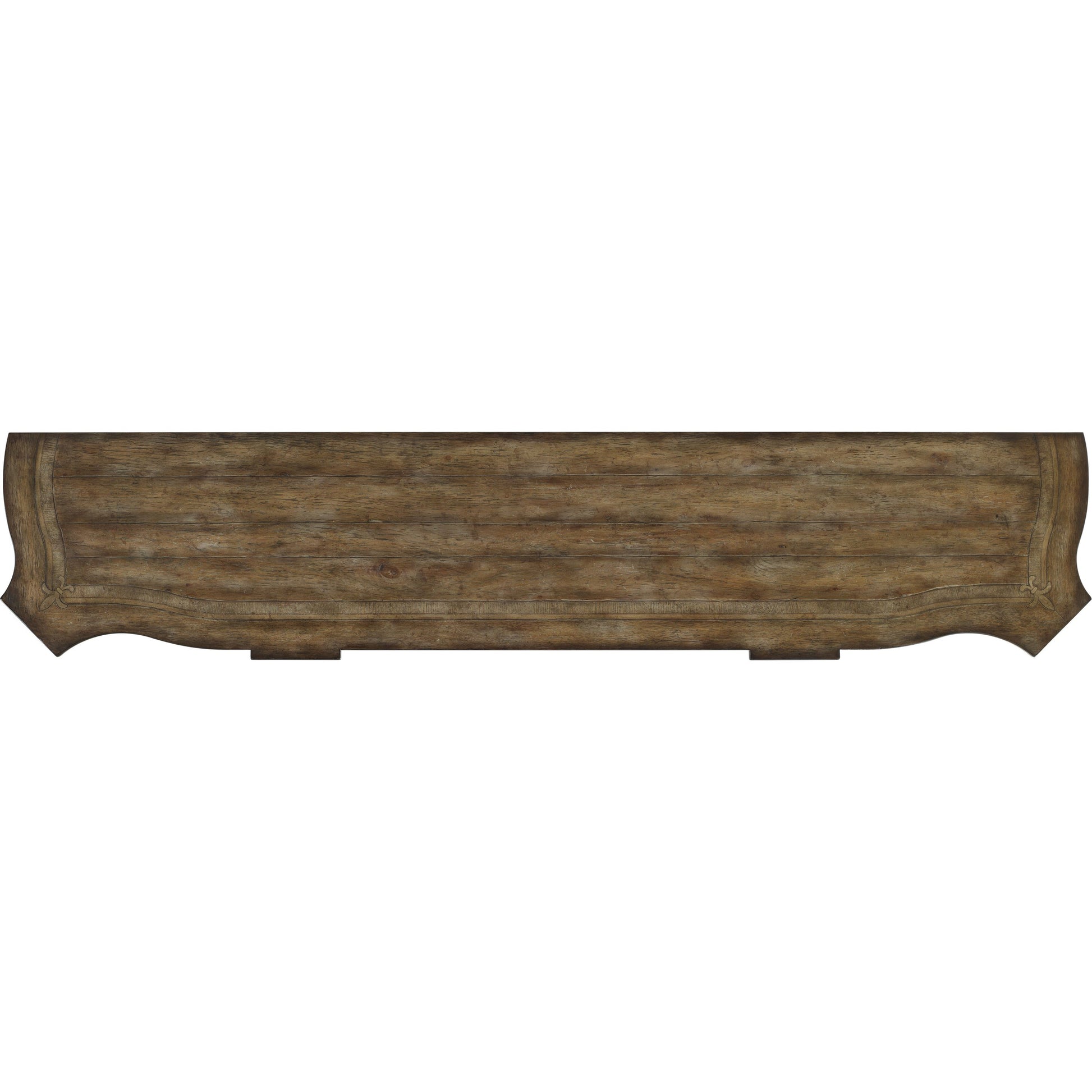 Rhapsody Credenza by Hooker Furniture in rustic walnut. Made from pecan, hickory, ash, black walnut, maple veneers with resin in a traditional style.