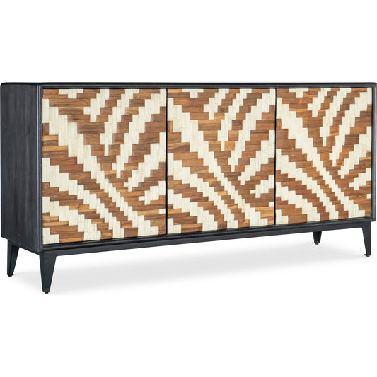 Commerce and Market Entwined Credenza by Hooker Furniture in black, bone. Made from mango solids, bone, iron in a modern style.
