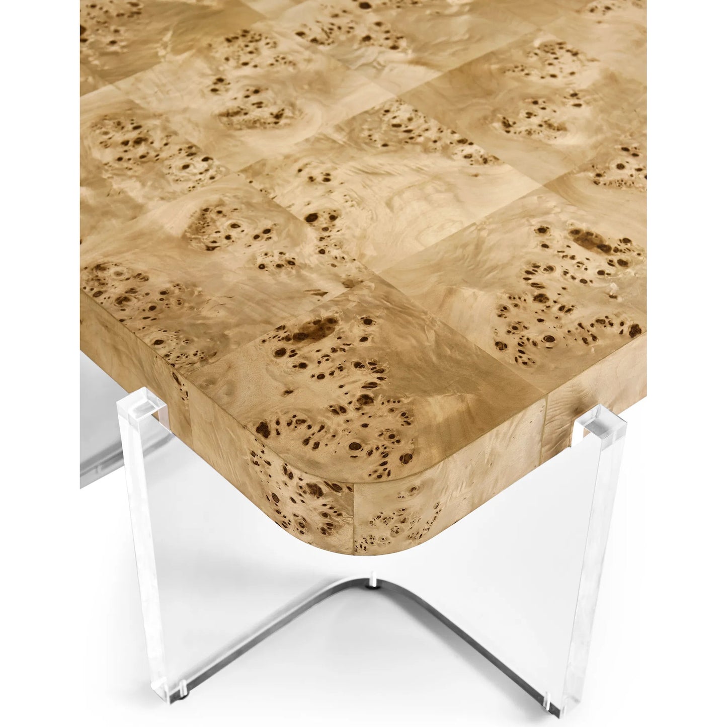 013 SI-2462655 | Closeup | Veil Rectangular Cocktail Table by Jonathan Charles in natural mappa burl. Made from mappa burl in a modern style.