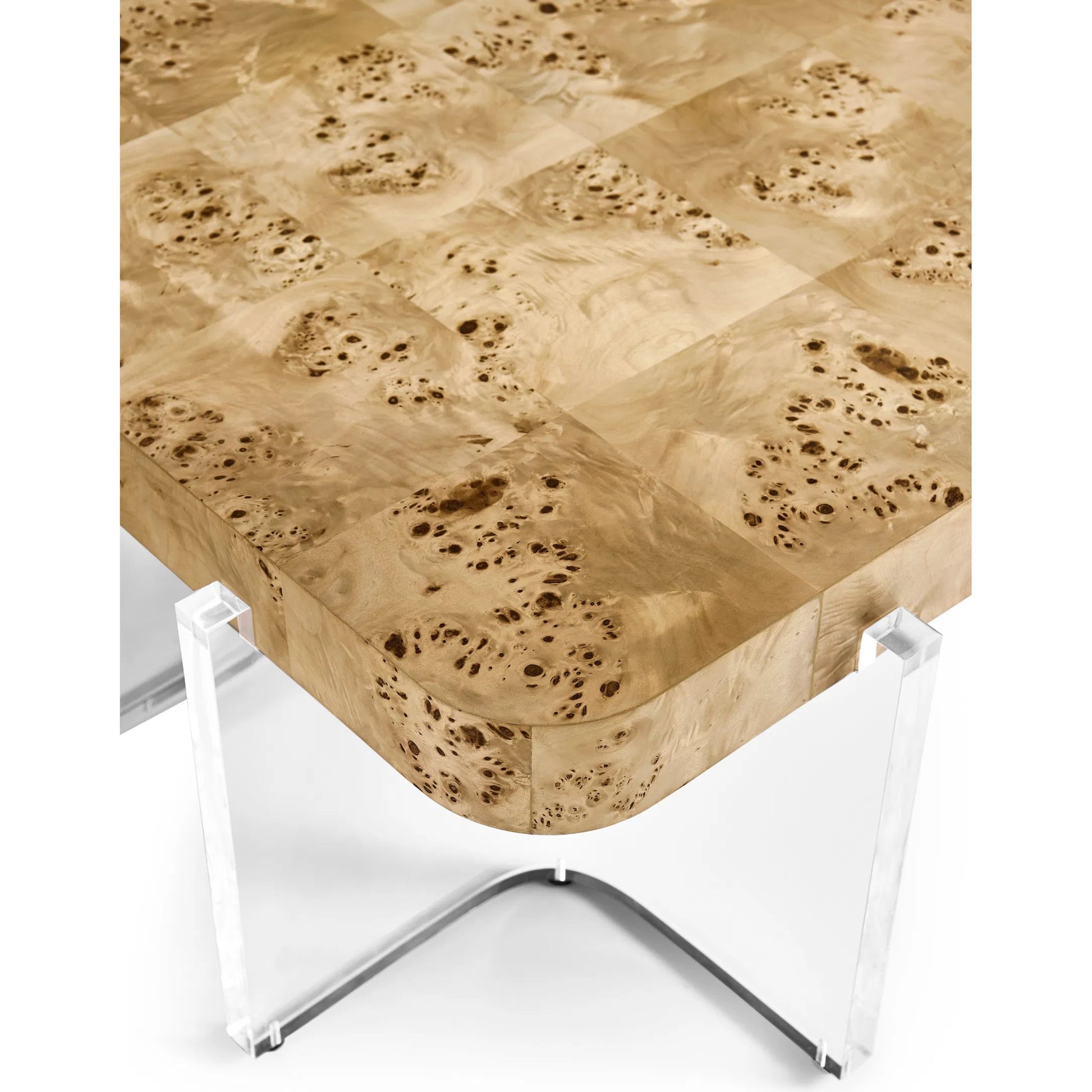 Veil Rectangular Cocktail Table by Jonathan Charles in natural mappa burl. Made from mappa burl in a modern style.